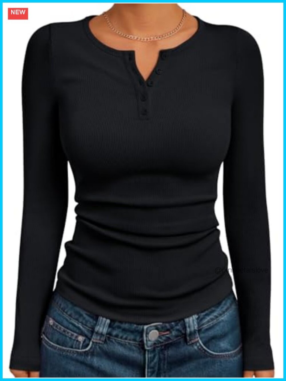 Ribbed Henley Long Sleeve Top Slim Fit Y2K Layering Tee